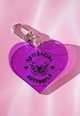 Antisocial Butterfly Glitter Acrylic Keychain 