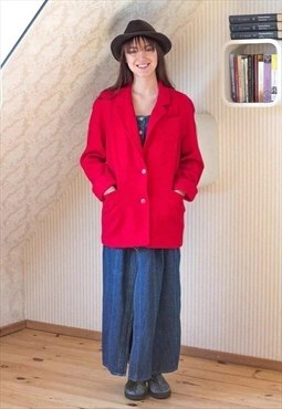 Bright red wool herringbone  coat jacket