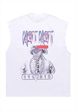 American print sleeveless t-shirt retro tank top surfer vest