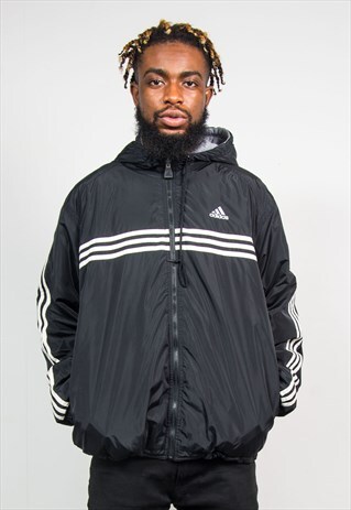 ADIDAS 90'S REVERSIBLE VINTAGE BLACK HOODIE JACKET