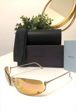 Prada Y2K SPR500 Rimless Mirrored Gold Tint sunglasses.