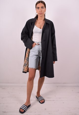 BURBERRY WOMENS VINTAGE COAT XXL BLACK 90S