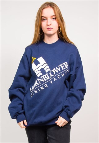 VINTAGE 90'S NAVY BLUE YACHT BUSINESS OVERSIZED SWEATSHIRT