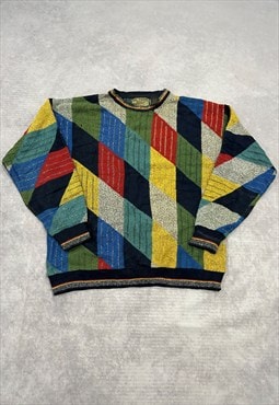 Vintage Knitted Jumper Abstract Patterned Bright Sweater