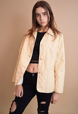 90'S RETRO QUILTED PASTEL YELLOW SCANDI JACKET