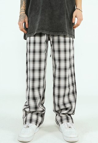 CHECK PANTS WIDE THIN CHESS JOGGERS IN WHITE BLACK