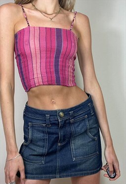 Vintage Y2K Crop Top Festival Summer Pink Striped