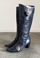 Vintage Y2K 00s real leather blue high heel boots