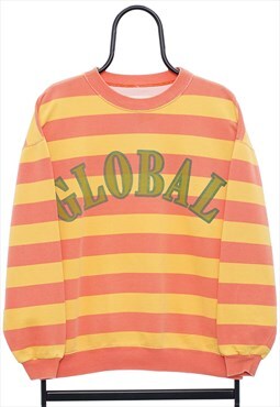 Vintage Benetton Global Striped Orange Sweatshirt Mens