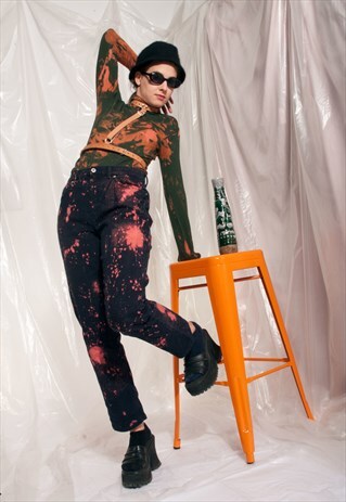 VINTAGE JEANS 90S REWORKED ACID BLEACH DYED DENIM TROUSERS