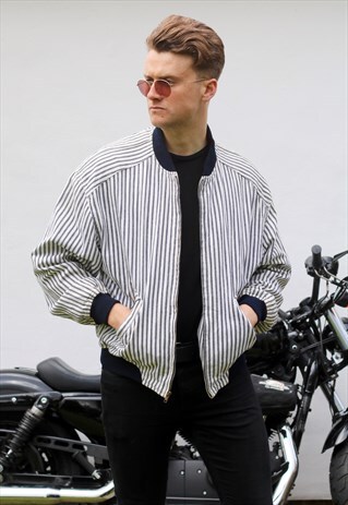 PERRY ELLIS AWNING STRIPED BASEBALL JACKET