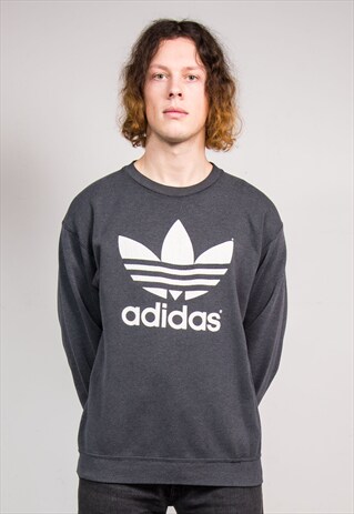 90'S VINTAGE GREY ADIDAS TREFOIL SWEATSHIRT SWEATER
