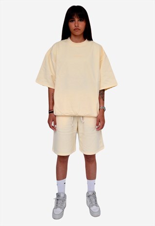 CREAM OVERSIZED SHORT SET