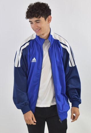 VINTAGE 90S BLUE ADIDAS ZIP UP TRACKSUIT TOP JACKET