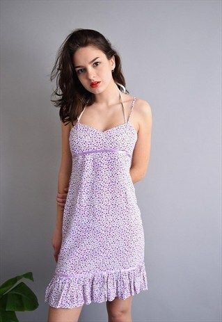 90'S RETRO PETITE FLORAL PRINT SPAGHETTI MINI DRESS