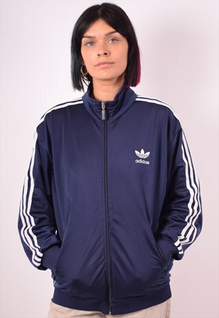 ADIDAS WOMENS VINTAGE TRACKSUIT TOP JACKET LARGE BLUE 90S