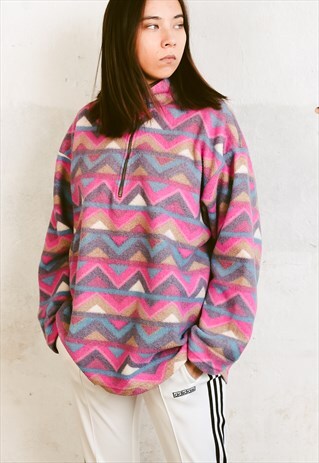 VINTAGE 90S GEOMETRIC PRINT FLEECE SWEATER