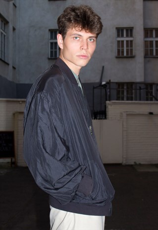 VINTAGE 80S BLACK SILK BOMBER JACKET