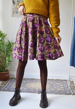 VINTAGE FLORAL PRINT CORD SKIRT