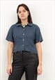 LINEN BUTTON UP CROPPED OVER SHIRT SHORT SLEEVED BLOUSE TOP