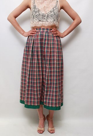 VINTAGE 80' UNIQUE BEAUTIFUL RED CHECKED MIDI SKIRT