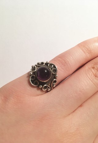 WOMENS VINTAGE RING BOHO AZTEC PURPLE GEM 925 SILVER RING