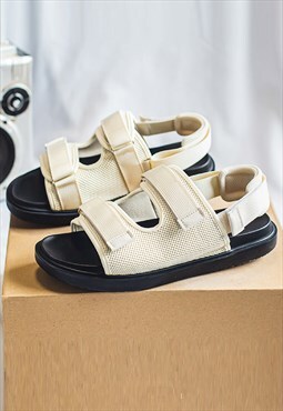 Velcro open toe sandals high fashion sliders in cream