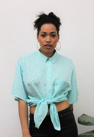 VINTAGE 1980S MINT GREEN SILKY OVERSIZED SHIRT