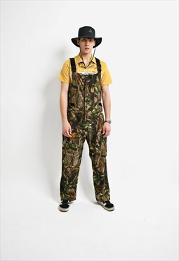Vintage bib overall camo brown green Y2K camouflage hunting