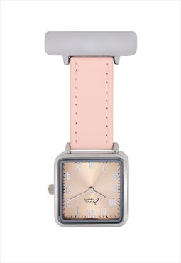 Annie Apple Pink/Silver/Rose Gold Leather nurse fob watch