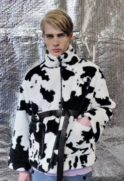 Cow fleece jacket faux fur teddy bear bomber jacket white