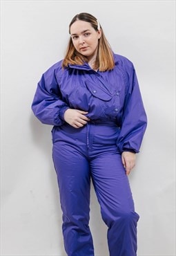 Vintage 80s Alasca Purple Solid Full Ski Snow Winter Suit L