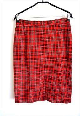 Vintage 90s Fall Skirt Midi Red Check School girl Student