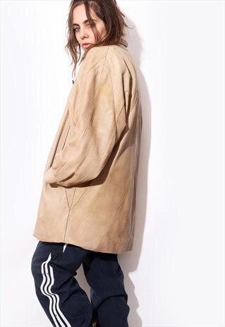 VINTAGE 90'S OVERSIZED TAN LEATHER TRENCH COAT Y2K