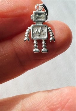 Robot design pendant for men 925 Sterling Silver Plain