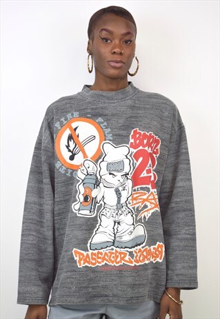 VINTAGE 90S GREY GRAFFITI SWEATSHIRT