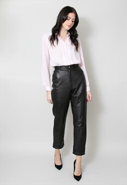 80's Vintage Ladies Trousers Black Soft Leather High Rise