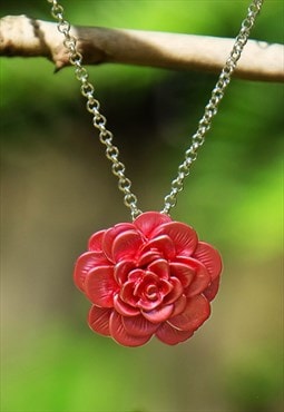 Camellia Pink Flower Pendant Necklace