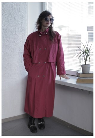 VINTAGE 70'S MAXI CHERRY PINK TRENCH COAT