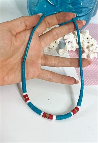 70'S TURQUOISE BEADED BEACHY NECKLACE