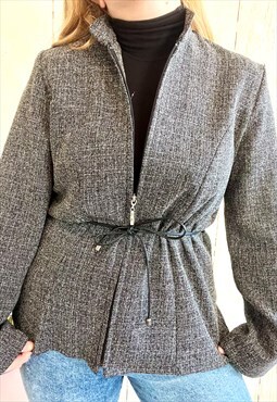 Vintage Grey Zip Up Tie Waist 90's Jacket