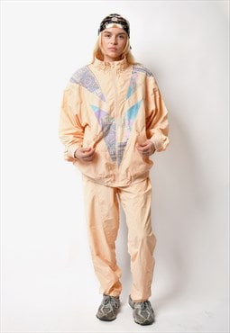 Vintage 80s tracksuit set orange peach colour women's 