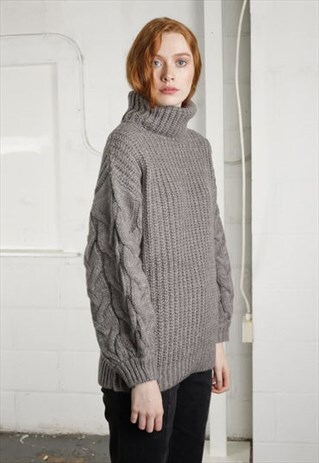 ROLL NECK OVERSIZED JUMPER IN GREY