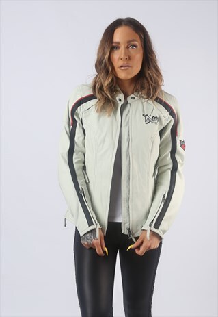 VINTAGE USA MOTORBIKE LEATHER JACKET BIKER UK 8 XS (N3C)
