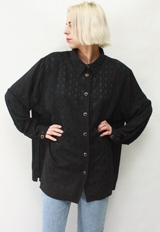 VINTAGE 80' AMAZING BEAUTIFUL ELEGANT BLACK SHIRT