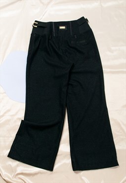 Vintage Trousers Y2K Wide Leg High Rise Party Pants in Black