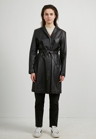 VINTAGE BLACK LEATHER TRENCH COAT