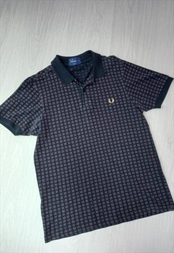 Polo Shirt Navy Patterned Cotton Short Sleeved Slim Fit
