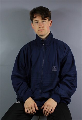 VINTAGE ADIDAS WINDBREAKER JACKET IN NAVY BLUE WITH EMBROIDE