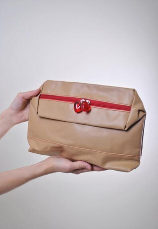WOMAN VINTAGE BEIGE CLUTCH, RETRO CASUAL HANDBAG